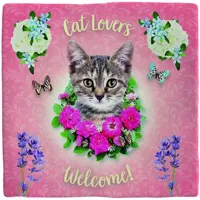 Plenty Gifts tegeltje keramiek cat lovers 10x10cm roze