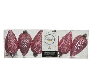 Dennenappel plc d4.5h8 cm roze 6st kerst - Decoris