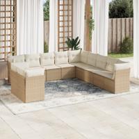 11-delige Tuinset met kussens poly rattan beige
