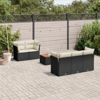 6-delige Loungeset met kussens poly rattan zwart