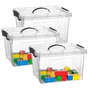 Opslagbox met deksel - 3x - transparant grijs - 23.5 liter - 42 x 36 x 25 cm - kunststof