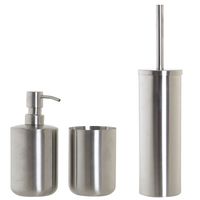 Toiletborstel houder zilver 39cm met zeeppompje 400 ml en beker metaal