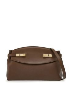 Ferragamo pochette en cuir à plaque Gancini - Marron