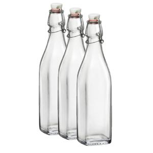 Bormioli Rocco beugelfles/weckfles - 3x - 1 liter - glas - vierkant - water/olie/azijn/sapjes