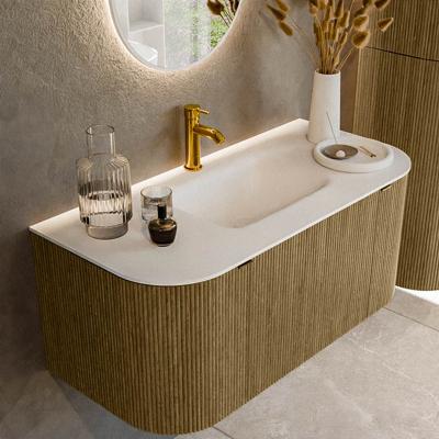 Badmeubel Mondiaz Kurve | 100 cm cm | Meubelkleur Dusk | Wastafelkleur Talc | Solid surface | Wasbak midden spoelbak | 1 kraangat