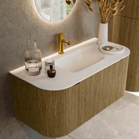 Badmeubel Mondiaz Kurve | 100 cm cm | Meubelkleur Dusk | Wastafelkleur Talc | Solid surface | Wasbak midden spoelbak | 1 kraangat