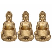 3x Zittende Boeddha waxinelichthouder goud 14 cm - thumbnail