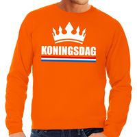 Oranje Koningsdag met een kroon sweater heren - thumbnail