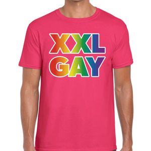 Regenboog XXL gay pride fuchsia t-shirt voor heren