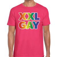 Regenboog XXL gay pride fuchsia t-shirt voor heren - thumbnail