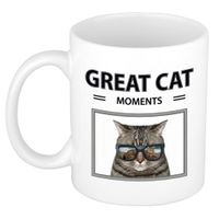 Foto mok grijze kat beker - great cat moments cadeau katten liefhebber - thumbnail