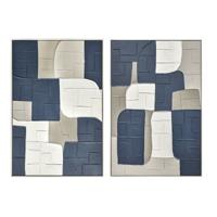 Schilderij Home ESPRIT Blauw Wit Abstract Stads 83 x 4 x 123 cm (2 Stuks)