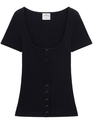 Courrèges t-shirt nervuré à plaque logo - Noir