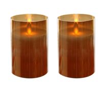 2x stuks luxe LED kaarsen/stompkaarsen in gouden glas 10 cm flakkerend