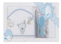 Interbaby badcape waslijn junior 100 x 100 cm katoen wit/blauw - thumbnail