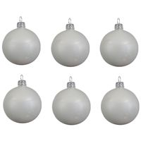6x Glazen kerstballen glans winter wit 8 cm kerstboom versiering/decoratie   -