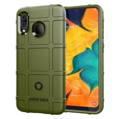 Schokbestendige ruige Shield volledige beschermende siliconen case voor de Galaxy A30 (Army Green)