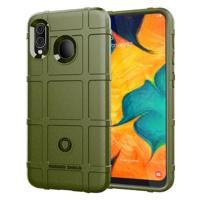 Schokbestendige ruige Shield volledige beschermende siliconen case voor de Galaxy A30 (Army Green)