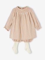 Driedelige babyset jurk, bloomer en maillot pecannoot