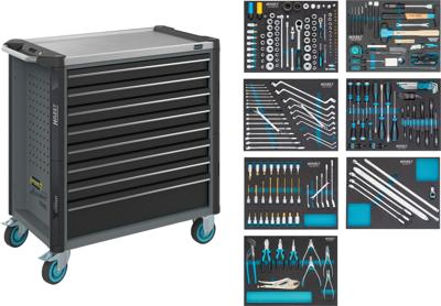 HAZET Gereedschapwagen - Assistent 179NXL - assortiment 179NXL-8-VW/243 - 243-delig - Laden, ondiep: 7× 81 x 696 x 398 mm - Laden, diep: 1× 166 x 696