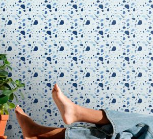 Behang steen Blauw terrazo