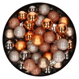 Set van 40x stuks kunststof kerstballen mix champagne en koper 3 cm - Kerstbal