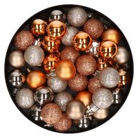 Set van 40x stuks kunststof kerstballen mix champagne en koper 3 cm - Kerstbal - thumbnail