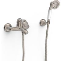 Badkraan Tres Clasic | Opbouw | Mengkraan | Incl.Handdoucheset | 2-weg | hoh 15 cm | 1-hendel | Vintage | RVS look