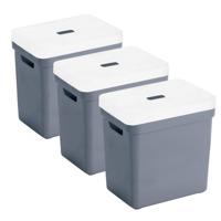 Sunware opbergboxen met deksel - 3x - Sigma Home - kunststof - 25L - donkerblauw - 35 x 25 x 36 cm