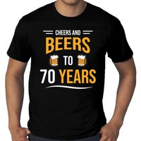 Grote maten Cheers and beers 70 jaar verjaardag cadeau t-shirt zwart voor heren - thumbnail