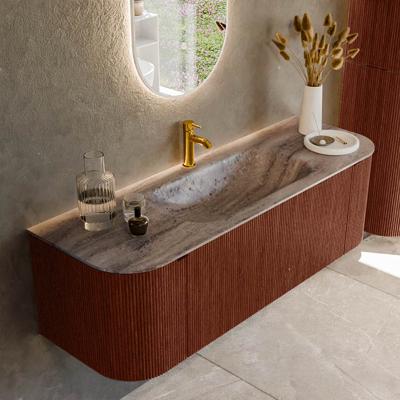 Badmeubel Mondiaz Kurve-Dlux | 140 cm | Meubelkleur Ruby | Wastafelkleur Oza | Solid surface | Wasbak midden spoelbak | 1 kraangat