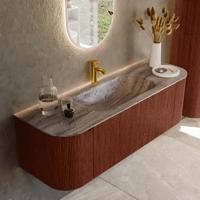 Badmeubel Mondiaz Kurve-Dlux | 140 cm | Meubelkleur Ruby | Wastafelkleur Oza | Solid surface | Wasbak midden spoelbak | 1 kraangat