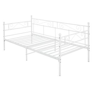 ML-Design metalen bed wit, 90x200 cm, op stalen frame met hoofdbord en voeteneind