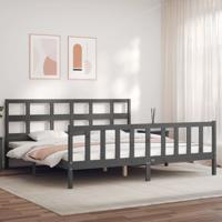 Bedframe met hoofdbord massief hout grijs 200x200 cm