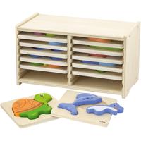VIGA puzzelrek met 12 legpuzzels, h: 17,5 cm, l: 31,5, b: 16 cm, 2 delen, 12 onderdelen/ 1 set