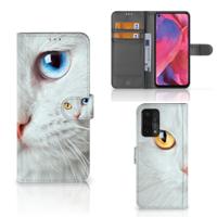 OPPO A54 5G | A74 5G | A93 5G | Telefoonhoesje | Met pasjeshouder | Witte Kat