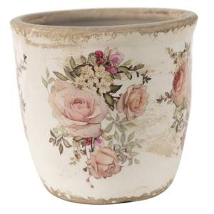 Clayre & Eef Bloempot Ø 14x13 cm Roze Beige Keramiek Rond Bloemen