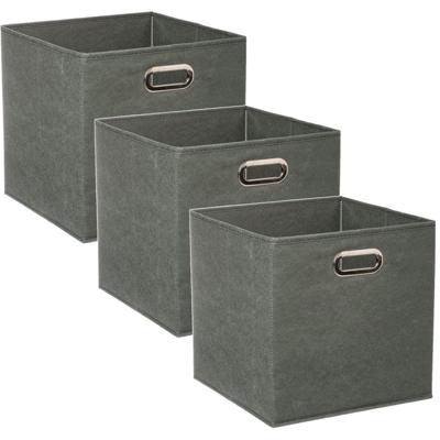 Opbergmand / kastmand - Set van 3x stuks - grijs/groen - linnen - 29 liter - 31 x 31 x 31 cm - Opber