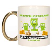 Bellatio Decorations Cadeau koffie/thee mok voor papa - goud/groen - zakgeld - Vaderdag   - - thumbnail