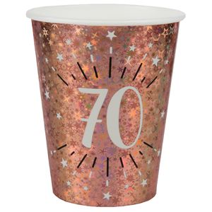 Verjaardag feest bekertjes leeftijd - 10x - 70 jaar - rose goud - karton - 270 ml
