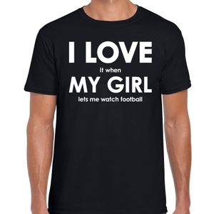 Cadeau t-shirt voetbal liefhebber I love it when my girl lets me watch football zwart voor heren 2XL  -