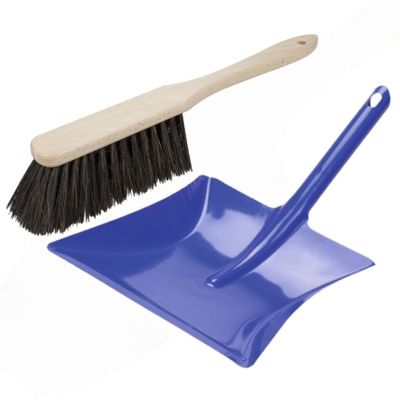 Stoffer en blik met lange steel blauw van metaal/hout/Arenga vezel voor binnen Stoffer en blik met lange steel blauw van metaal/hout/Arenga vezel voor binnen