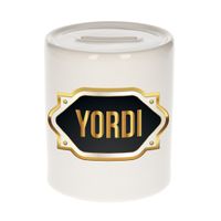 Naam cadeau spaarpot Yordi met gouden embleem