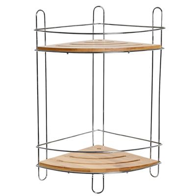 Badkamer/douche hoek plankjes staand rekje van metaal en bamboe 20 x 20 x 36 cm