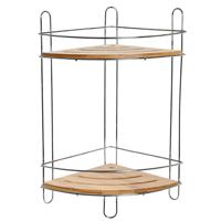 Badkamer/douche hoek plankjes staand rekje van metaal en bamboe 20 x 20 x 36 cm