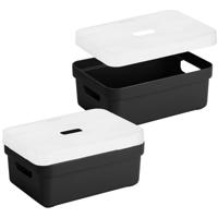 Sunware Opbergbox met transparante deksel - 3x stuks - zwart - 9 liter - kunststof - 35x25x12