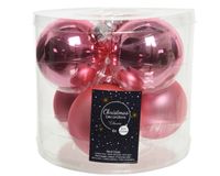 Kerstbal glas d8 cm lip roze 6st kerst - Decoris