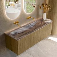 Badmeubel Mondiaz Kurve-Dlux | 145 cm | Meubelkleur Dusk | Wastafelkleur Sombra | Solid surface | Wasbak linker zijde spoelbak | Zonder kraangat(en)