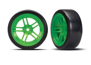 Traxxas - Tires and wheels, assembled, glued (split-spoke green wheels, 1.9" Drift tires) (front) (TRX-8376G)