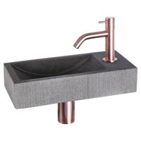 Differnz Ribble fonteinset bombai black - natuursteen - kraan gebogen - 38 x 18 x 8 cm - rood koper